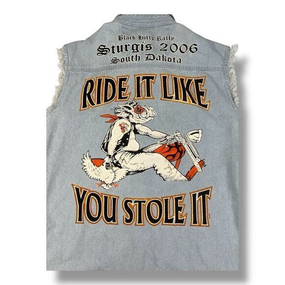 Sturgis 2006 J Fashion Denim Sleeveless Motorcycle Bike Week Button Front Top Si - Picture 3 of 6